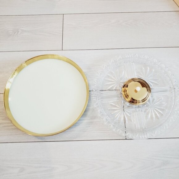 Rare Vintage Mid Century 60s Brass Lazy Susan Rotating Crystal Glass Tray - Picture 5 of 8